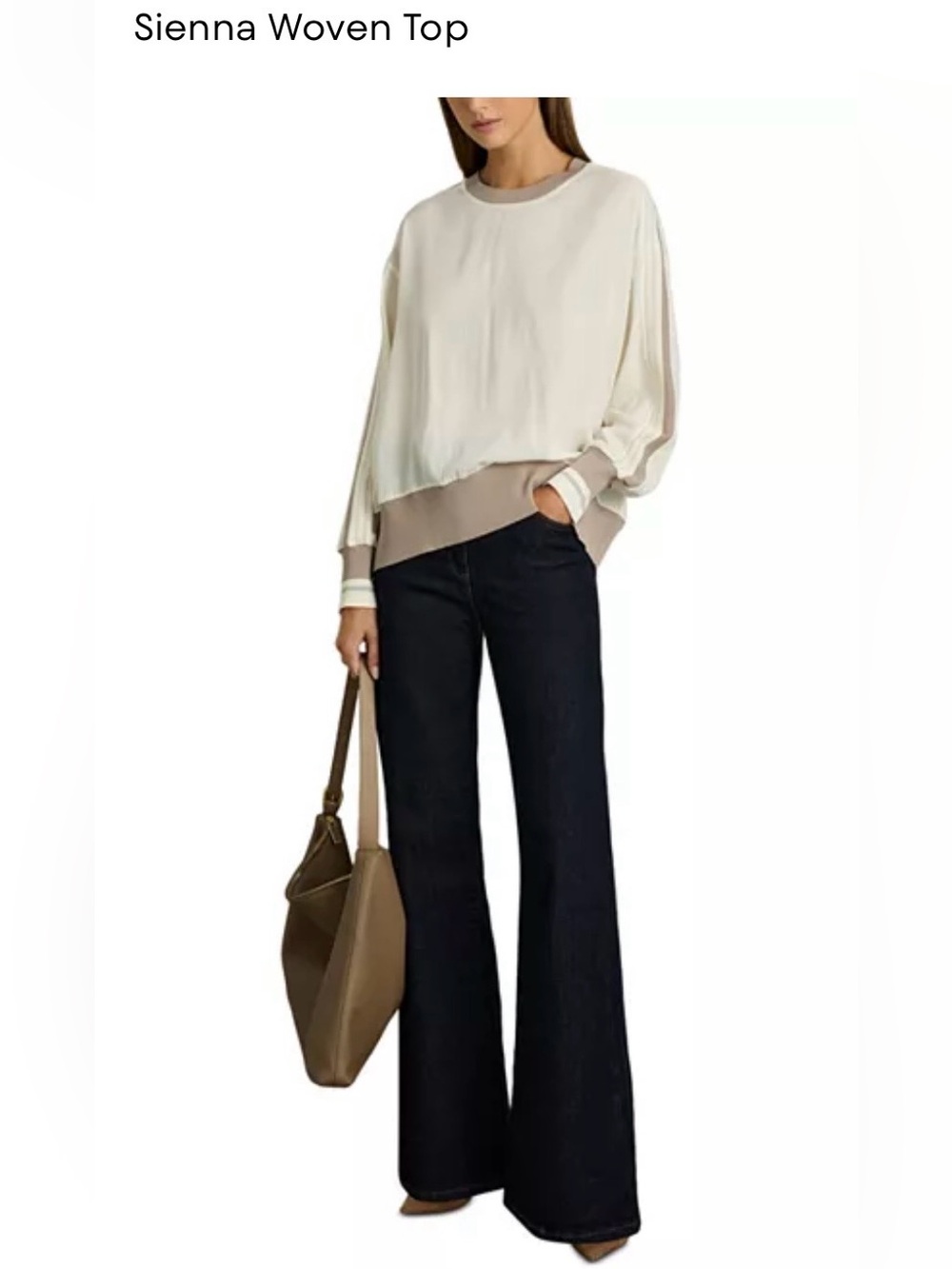 Reiss Women’s Beige Top with Brown TrimJeans